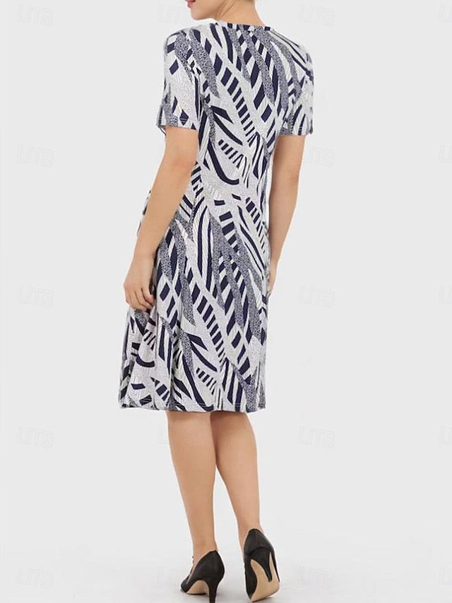 Women's Elegant Party Evening Midi Dress Crew Neck Short