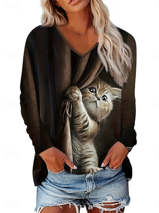 Women's T Shirt Print Graphic Animal 3D Vintage Stylish