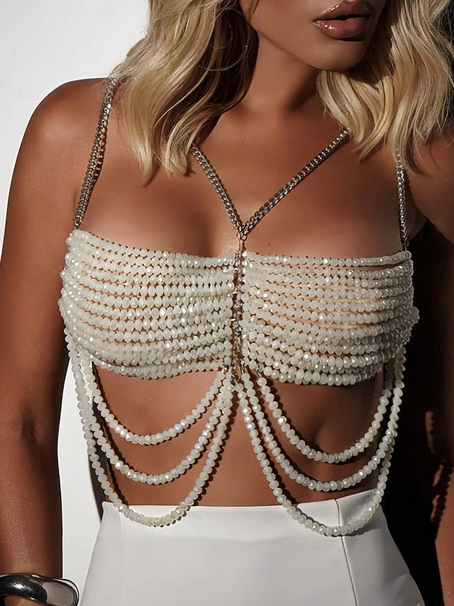 Women's Rhinestone Chain Bra Top - Sparkly Crystal Chest