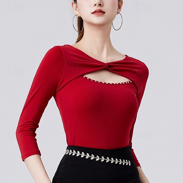 Latin Dance Top Pure Color Splicing Crystals / Rhinestones