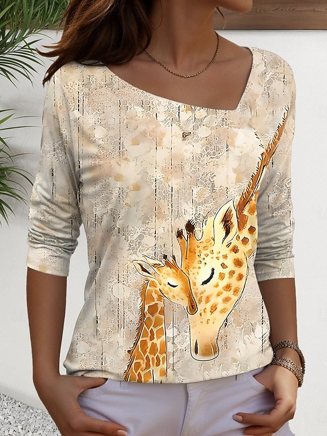 Women's T Shirt Print Graphic Animal Vintage Casual Long