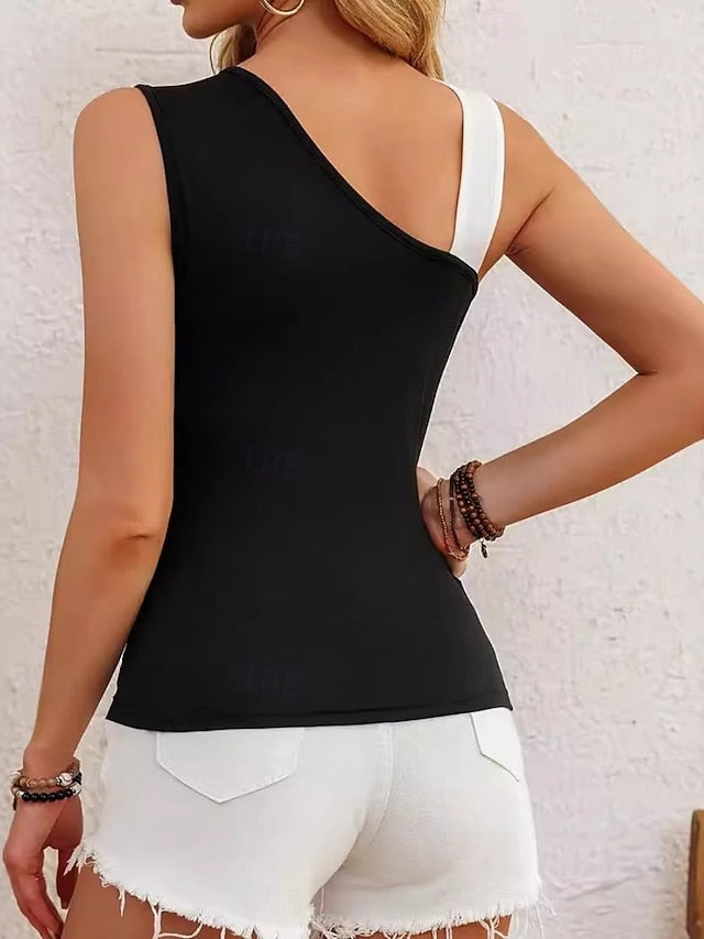 Women's Tank Top Sleeveless Shirt Tee Top Patchwork Wrap
