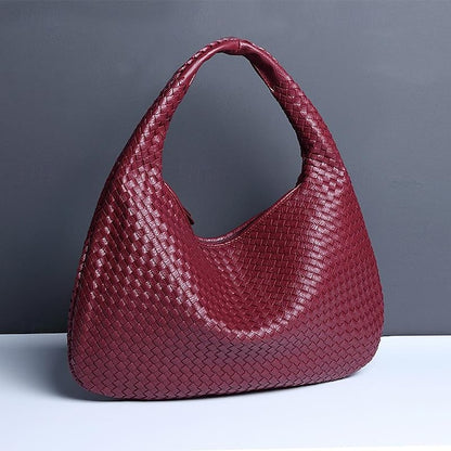 Woven Bag Faux – Burgundy Leather Hobo Women's Chic