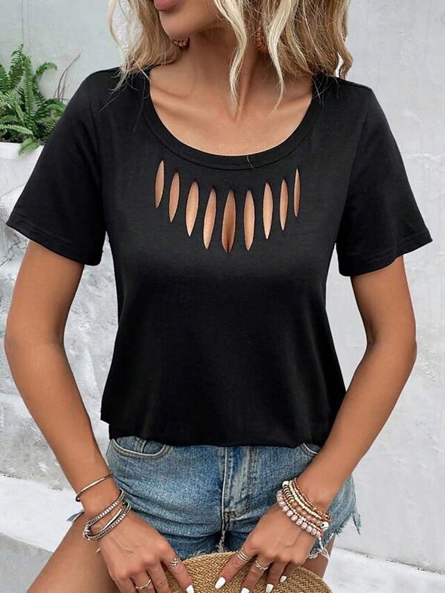 Women's T Shirt Tee Top Cut Out Plain Fashion Stylish