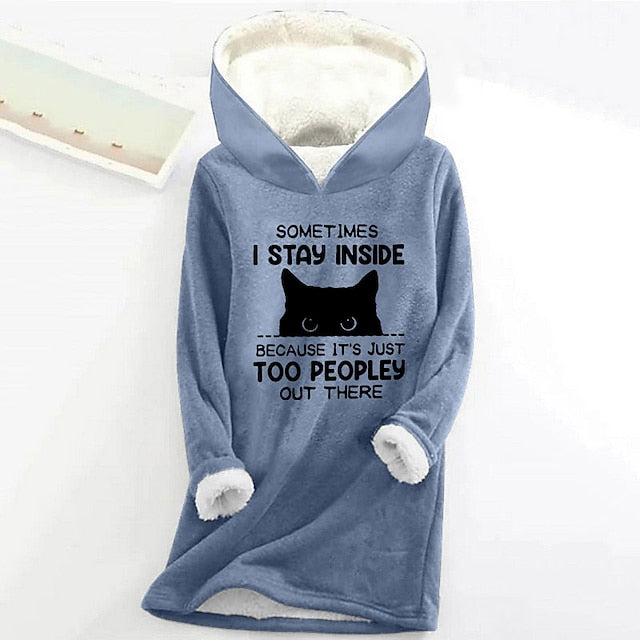 Women's Hoodie Sweatshirt Pullover Sherpa Cat Letter Casual