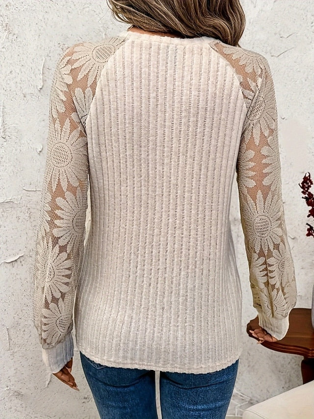 Women's Lace Splicing Top Lace Patchwork Solid Color