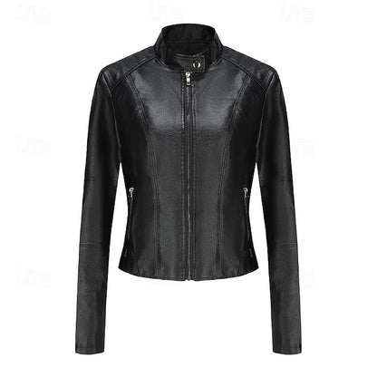 Comfortable Leather Zipper Pocket Jacket Faux Women's