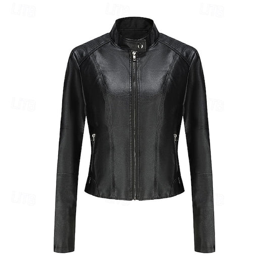 Comfortable Leather Zipper Pocket Jacket Faux Women's