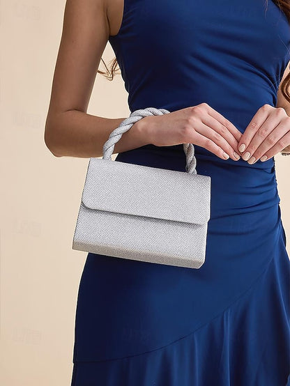 Braided and Handbag Silver Handle Women's with Glitter