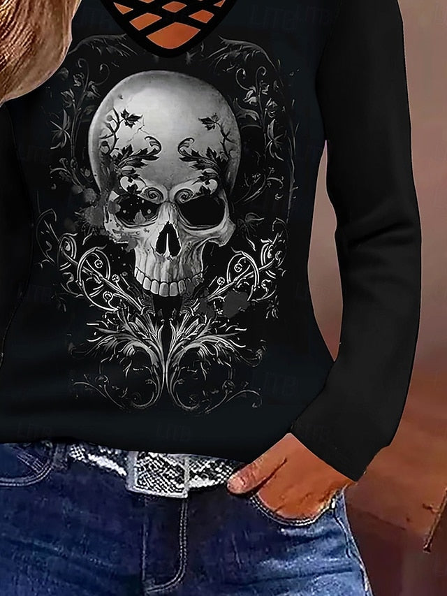 Women's T Shirt Skulls Graphic Vintage Stylish Classic Long