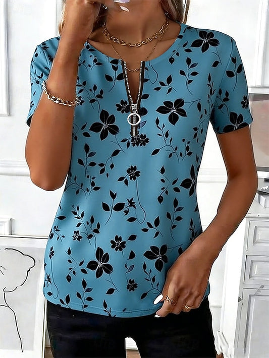 Women's T Shirt Zipper Floral Graphic Plants Stylish