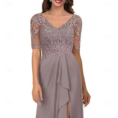 Elegant Neck Simple Mother V Bride of Dress the A-Line