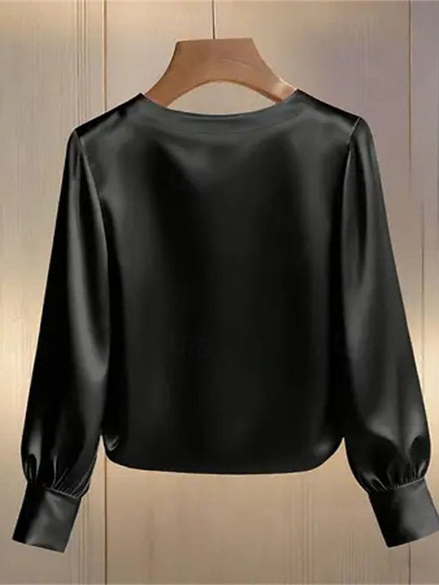 Women's Blouse Dressy Tops Ruched Patchwork Beaded Solid