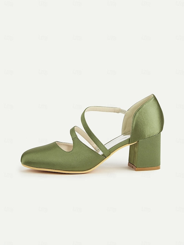 Satin Women's Mary 1950s Heels Jane Elegant Green – Block