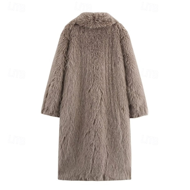 Buttons Fur Faux Coat Pocket Women's Warm Comfortable