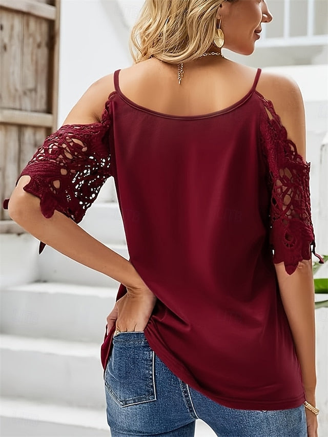 Women's Shirt Blouse Lace Tops Off The Shoulder Tops Lace