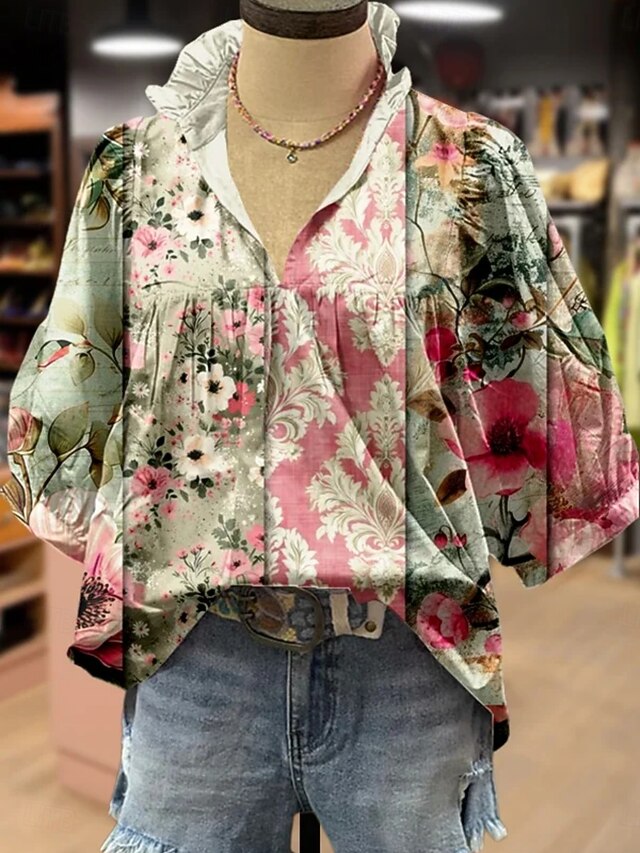 Women's Shirt Print Floral Stylish Modern Boho Half Sleeve