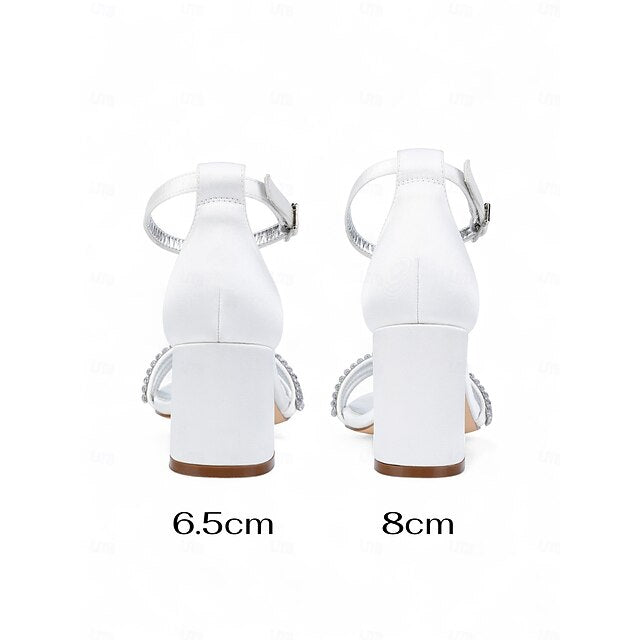 Purple Block with Sandals Rhinestone Heel Women's Satin