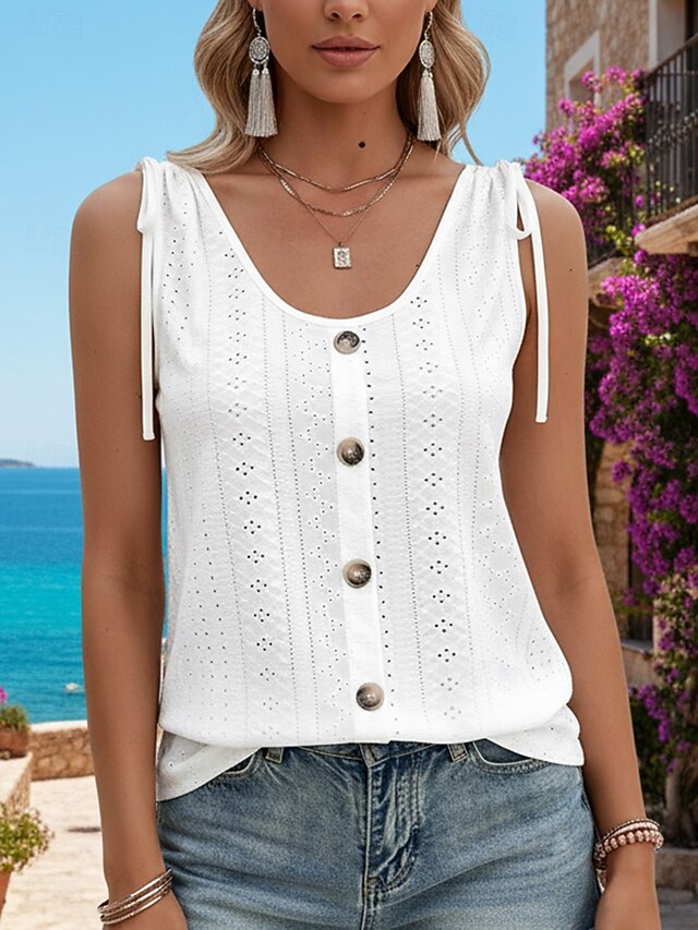 Women's Tank Top Dressy Tops Tee Top Eyelet Solid Color