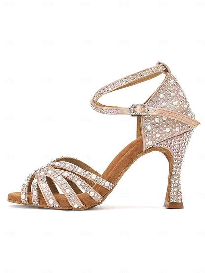 Sandals with Tan Latin Rhinestone-Embellished High Dance Heel