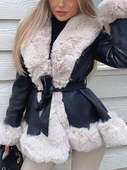 Jacket Warm Leather Breathable Faux Women's Fur Collar