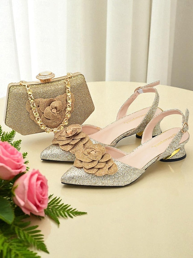Slingback Glitter Evening Matching Heels and Clutch Women's