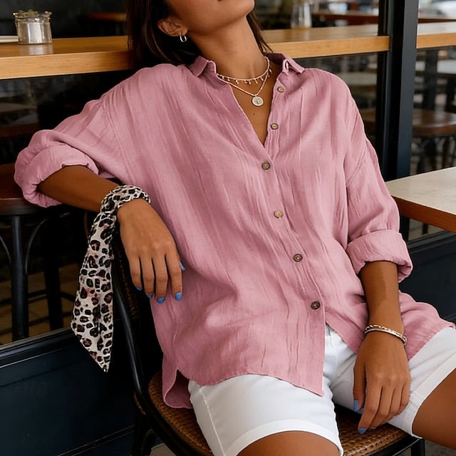 Women's Linen Like Faux Cotton Linen Shirt Summer Shirt