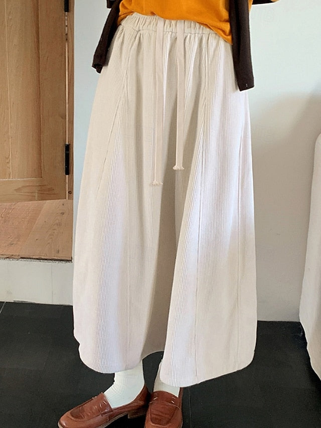 Women's Casual Maxi High Waist Skirts Plain Drawstring