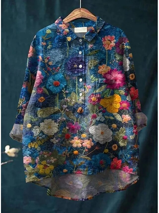 Women's Blouse Linen Like Breathable Lightweight Floral