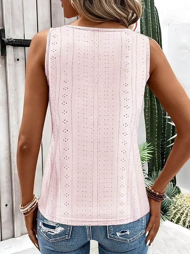 Women's Tank Top Eyelet Plain Fashion Stylish Classic