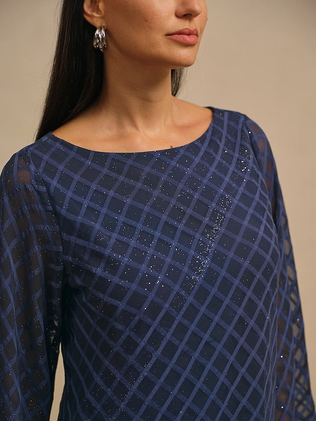 Women's Blouse Round Neck Textured Chiffon Burnout Fabric