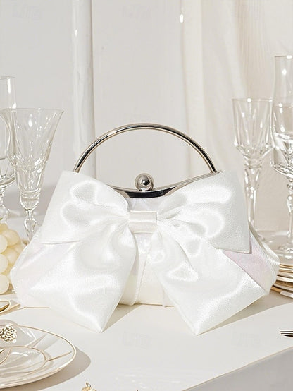 Evening – Bag Women's Elegant Bow Satin Pearl Clutch