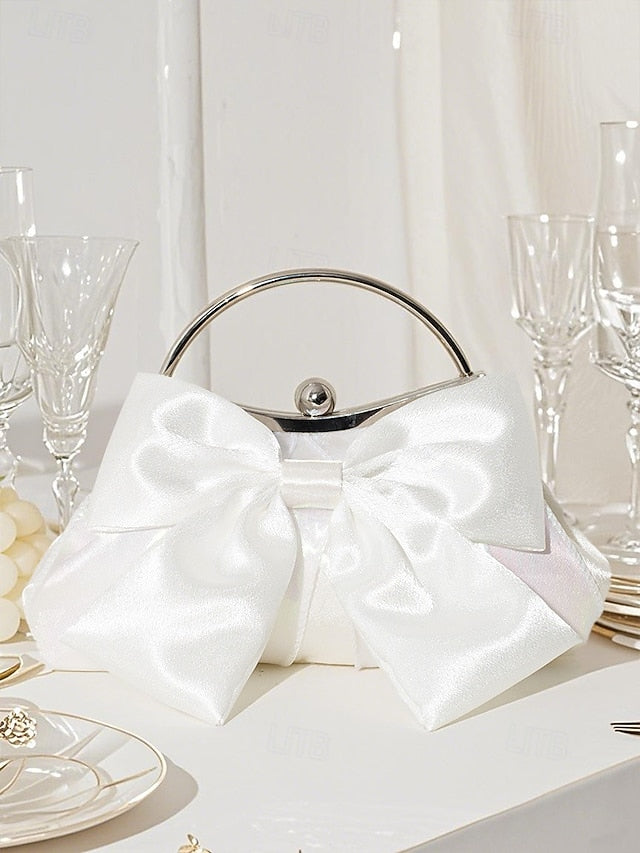 Elegant Bow Women's Satin Clutch Bag Pearl – Evening