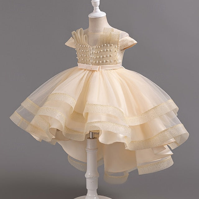 Color Short Kids Dress Party Solid Sleeve Girls' Wedding