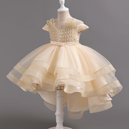 Wedding Solid Short Dress Kids Color Sleeve Girls' Party