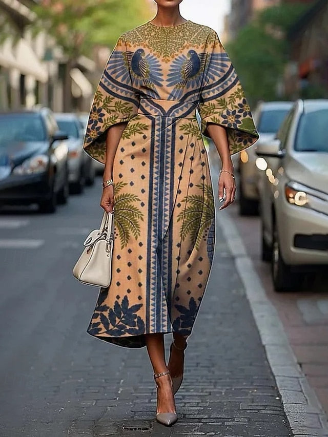 Women's Midi Dress Floral Dress Print Dress Elegant Fashion