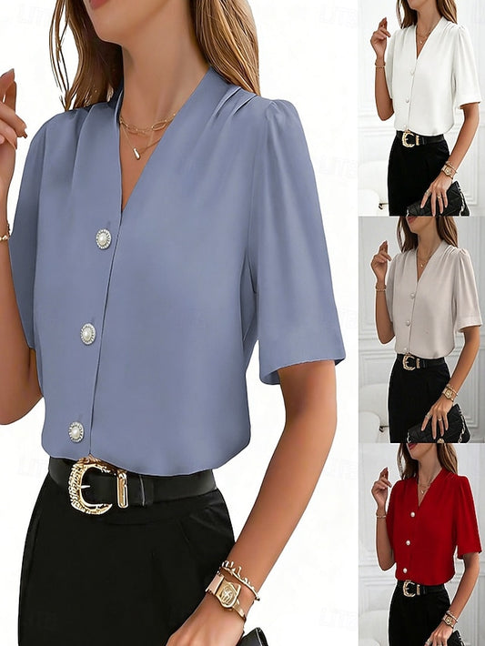 Women's Shirt Blouse Buttons Plain Active Stylish Short