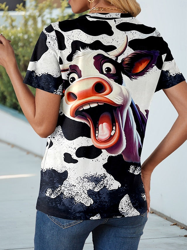 Women's T Shirt Print Cow Casual Short Sleeve Round Neck