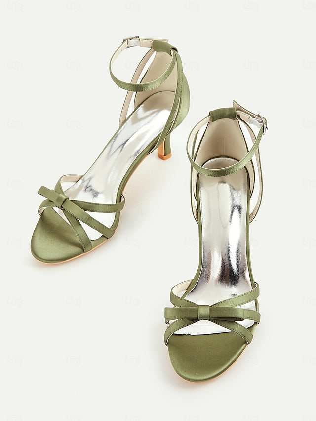 Kitten Satin Heel Vintage Women's Green 1950s Strappy