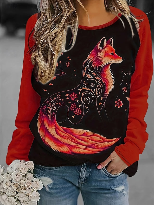 Women's T Shirt Casual Print Long Sleeve Long Tops Crew