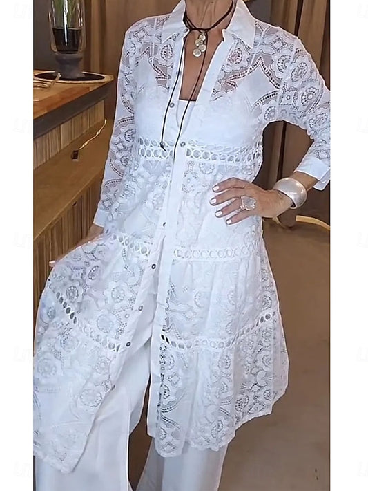 Women's Blouse Dressy Tops Lace Tops Ruched Lace Patchwork