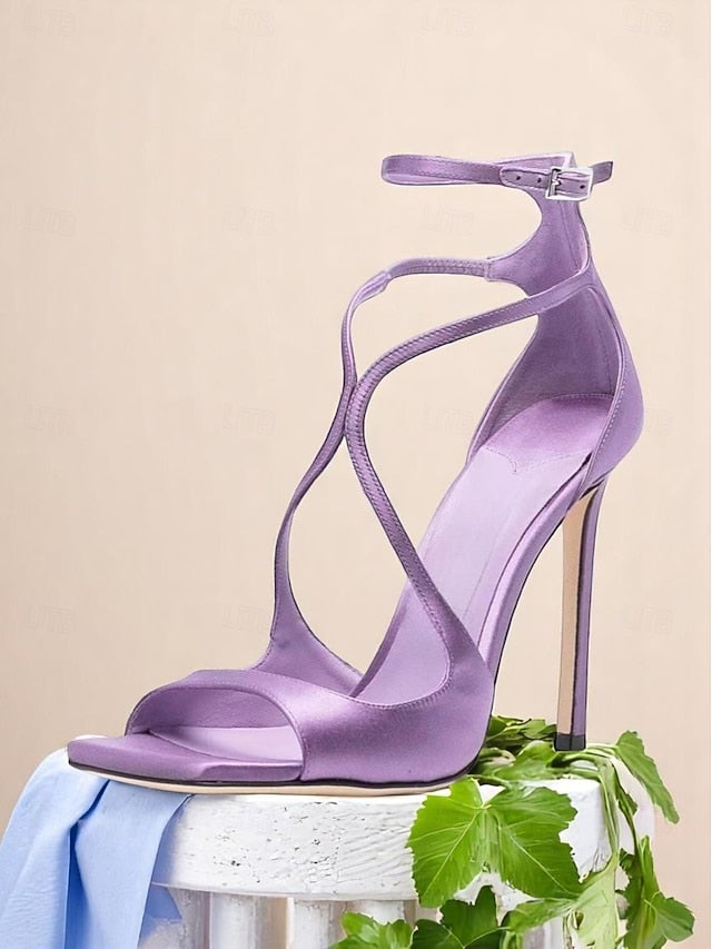 Crisscross Elegant Heels Satin Women's - Lavender Stiletto