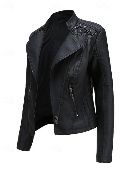 Pocket Leather Jacket Comfortable Faux Zipper Women's