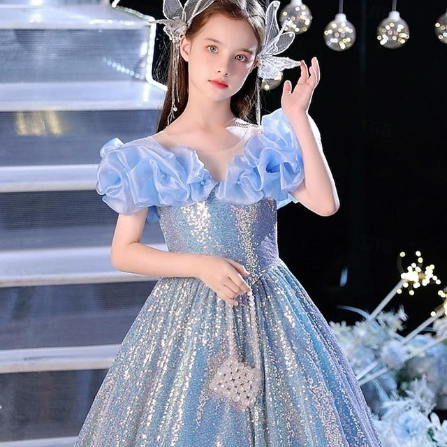 Color Girls' Solid Party Dress Sleeveless Kids Performance