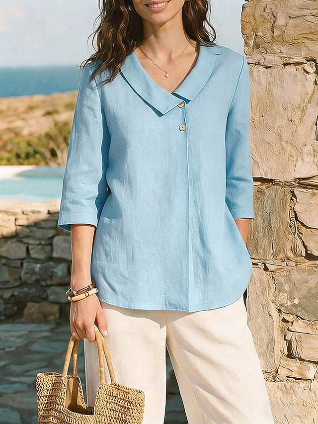 Women's Blouse Faux Linen Shirt Solid Color Daily Stylish