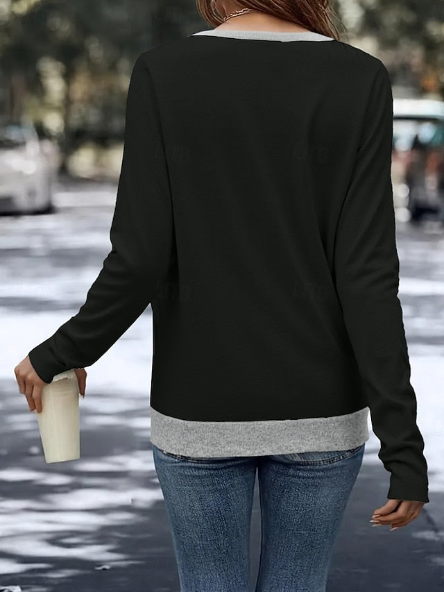 Women's Blouse Patchwork Solid Color Stylish Casual Long
