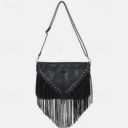 Style Leather with Women's Fringe Crossbody Bohemian Bag