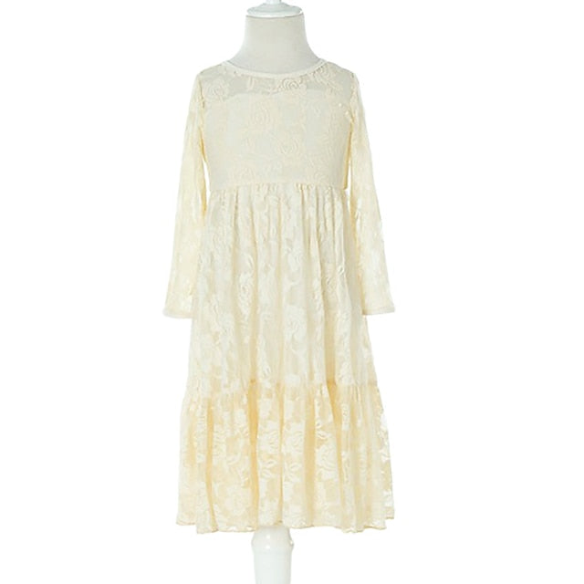 Girls' Solid Kids Colored Flower Long Dress Girl