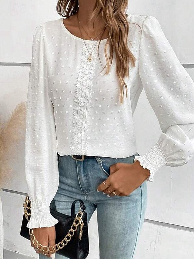 Women's Popover Shirt Casual Shirt Blouse Lace Patchwork