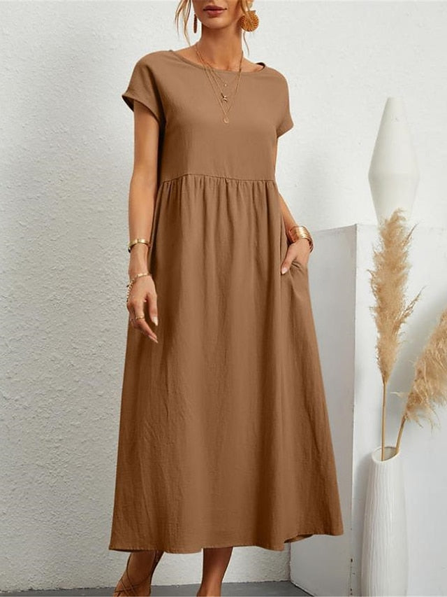 Women's ArmyGreen Black White Summer Spring Midi Dress Faux